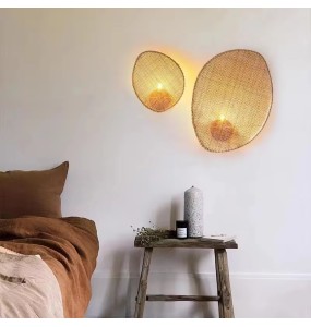 Wabi sabi wall lamp japanese room decor rattan lamp hand-woven living room bedroom beside Retro Study Corridor Aisle Light