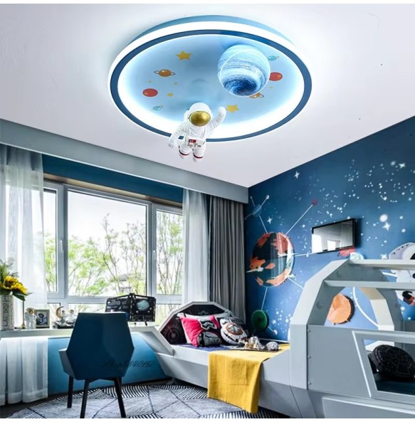 Cartoon Blue Space LED Ceiling Lights Nordic Children's Room Astronaut Round Ceiling Lamps Boy Room Study Restaurant Decor