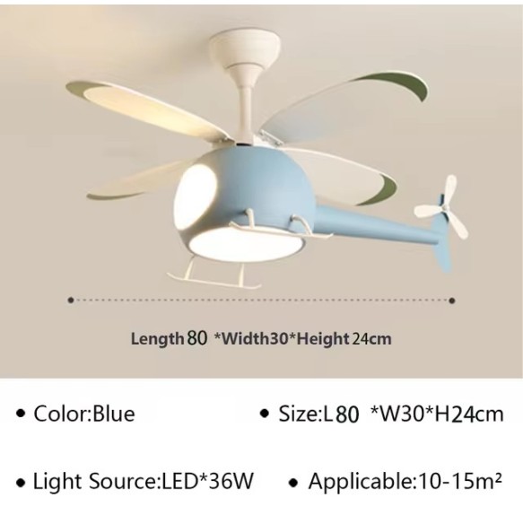 Cartoon LED Ceiling Lamp Helicopter Fan Chandelier for Children's Room Living Room Bedroom Indoor Lighting Fixture