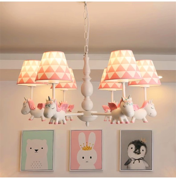 Cartoon pony children's room chandelier girls boys princess bedroom LED eye protection chandelier