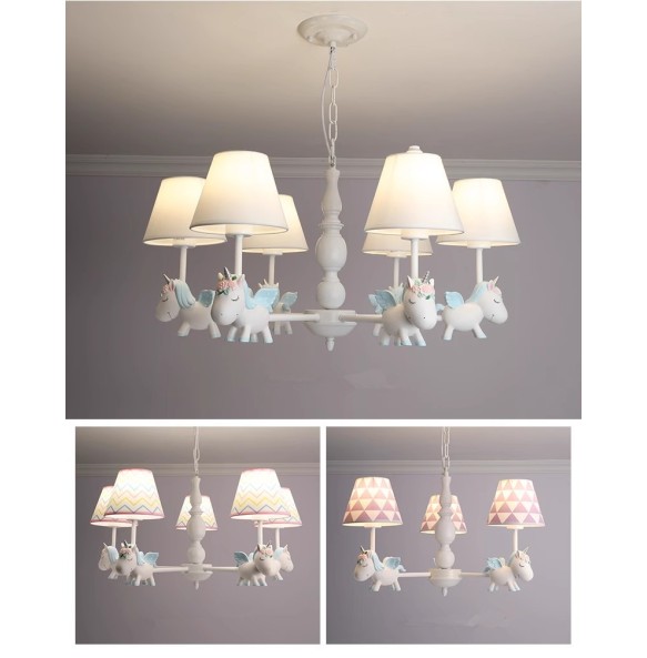 Cartoon pony children's room chandelier girls boys princess bedroom LED eye protection chandelier