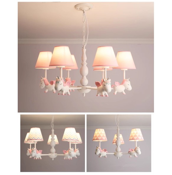 Cartoon pony children's room chandelier girls boys princess bedroom LED eye protection chandelier