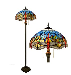 European Vintage Tiffany Table Lamp Mediterranean Art Deco Living Room Dining Room Stained Glass Blue Dragonfly Floor Lamps