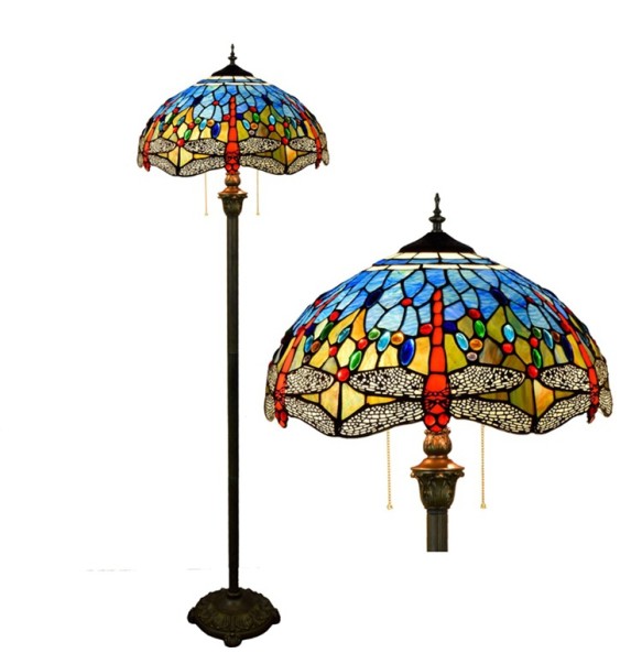 European Vintage Tiffany Table Lamp Mediterranean Art Deco Living Room Dining Room Stained Glass Blue Dragonfly Floor Lamps