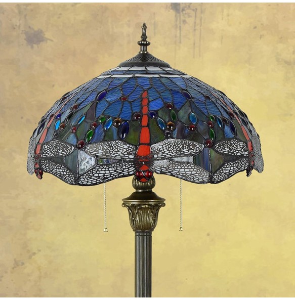 European Vintage Tiffany Table Lamp Mediterranean Art Deco Living Room Dining Room Stained Glass Blue Dragonfly Floor Lamps