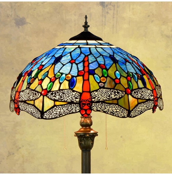 European Vintage Tiffany Table Lamp Mediterranean Art Deco Living Room Dining Room Stained Glass Blue Dragonfly Floor Lamps