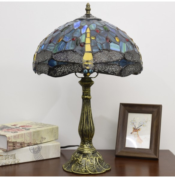 Blue Dragonfly American Vintage Tiffany Stained Glass Table Lamp