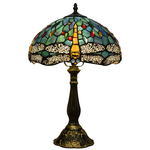 Blue Dragonfly American Vintage Tiffany Stained Glass Table Lamp