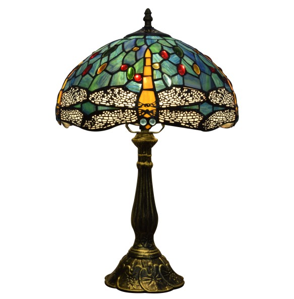 Blue Dragonfly American Vintage Tiffany Stained Glass Table Lamp