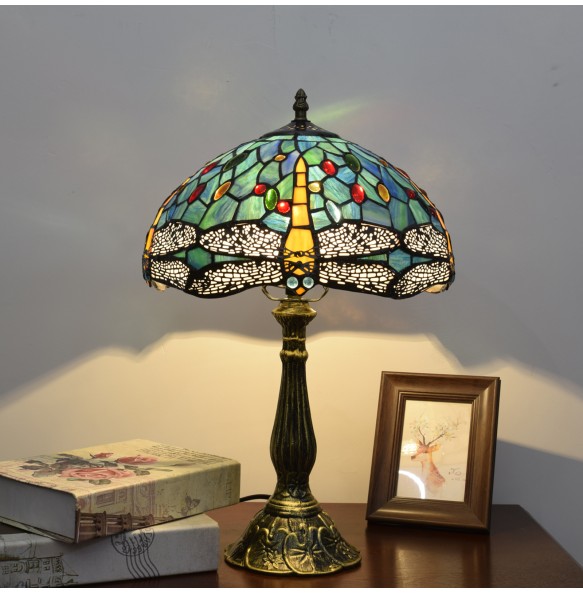 Blue Dragonfly American Vintage Tiffany Stained Glass Table Lamp