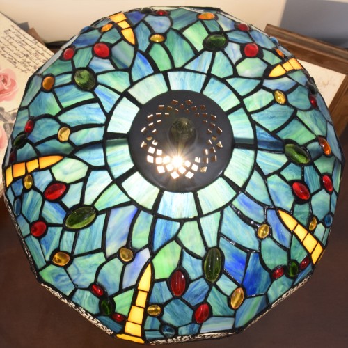 Blue Dragonfly American Vintage Tiffany Stained Glass Table Lamp