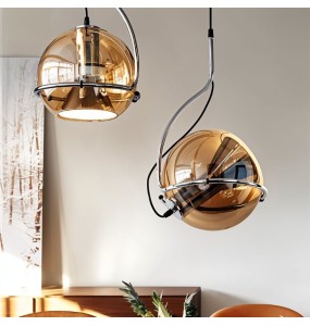 Scandinavian Amber Glass Globe Pendant Light Restaurant Bar Bedroom Bedside Adjustable Angle Chandelier