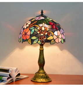 Tiffany Vintage Stained Glass Table Lamp Living Room Dining Room Bedroom Bedside Table Lamp Bar Rustic Grape Table Lamps