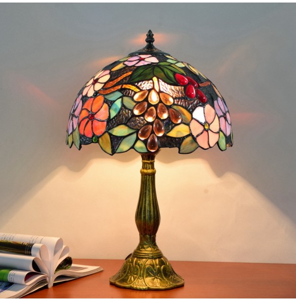 Tiffany Vintage Stained Glass Table Lamp Living Room Dining Room Bedroom Bedside Table Lamp Bar Rustic Grape Table Lamps