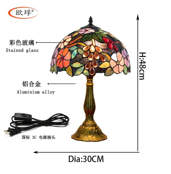 Tiffany Vintage Stained Glass Table Lamp Living Room Dining Room Bedroom Bedside Table Lamp Bar Rustic Grape Table Lamps