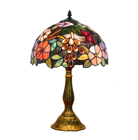 Tiffany Vintage Stained Glass Table Lamp Living Room Dining Room Bedroom Bedside Table Lamp Bar Rustic Grape Table Lamps