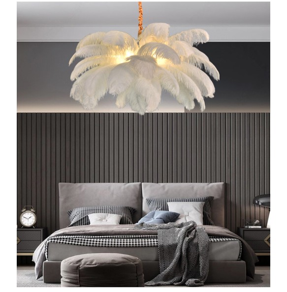 Nordic Ostrich Feather Led Pendant Lamp Living Room Feather Lamp Bedroom Home Decor Indoor Lighting Hanging Light Fixture luster