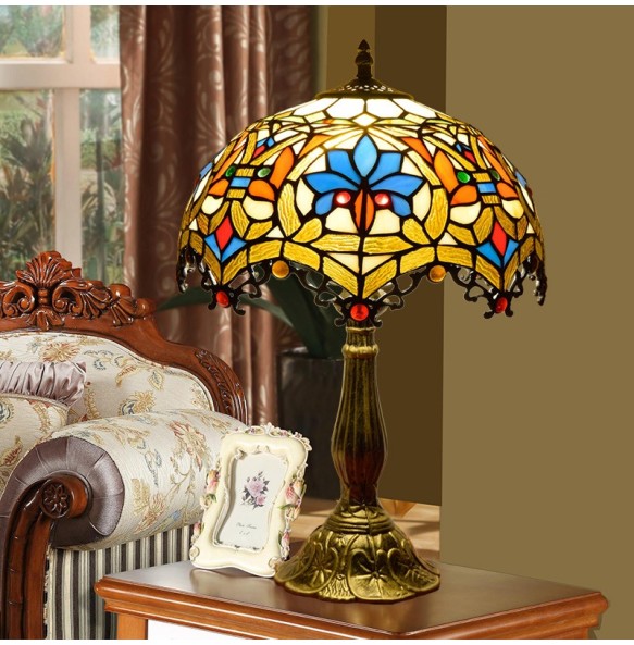 European-style art stained glass study living room bedroom hotel decoration bedside Tiffany table lamp glass lamp