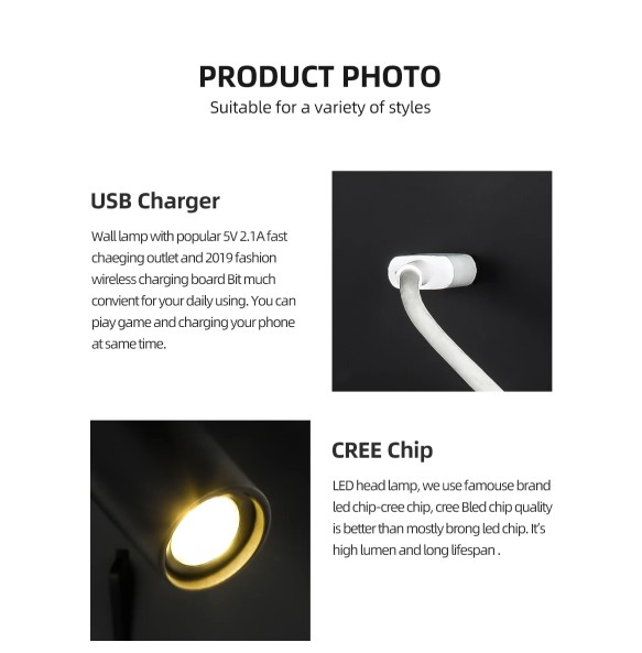 wall light bedside wireless charger usb wall lamp with backlit beds led lighting adjustable bedroom reading hotel design