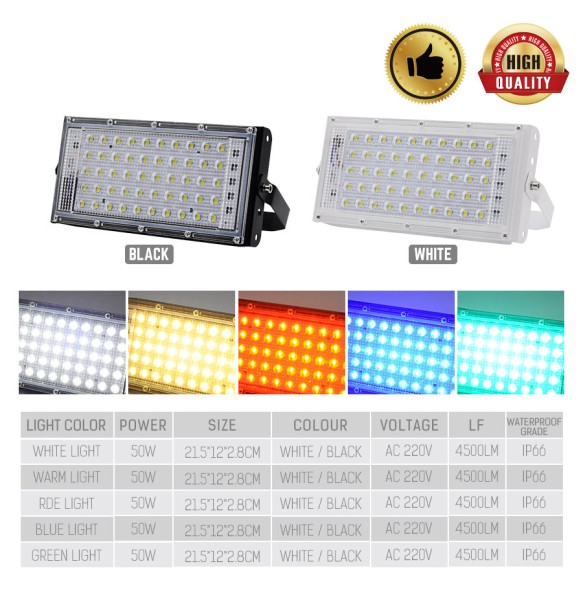 LED Flood Light 50W Outdoor Floodlight IP65 Waterproof Garden Lamp Street Lamp LED Reflector Light AC 220V 230V 240V