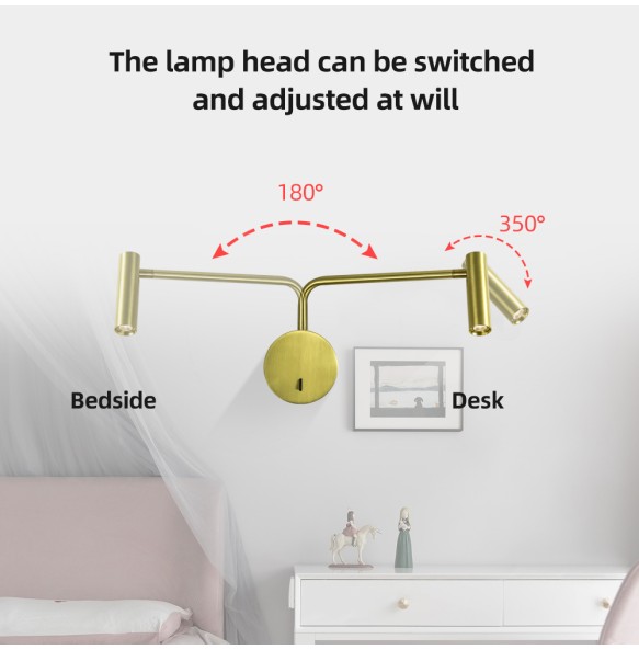 Led wall light wall lamp arm swivel home modern decor bedroom switch LED 3W reading light bedside indoor home interior