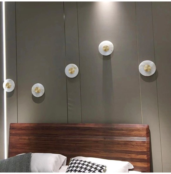 New Modern Simple Round Spanish Marble Copper Wall Sconce LED Lighting Bedroom Corridor Living Room Decorative Combination Fixture