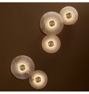 New Modern Simple Round Spanish Marble Copper Wall Sconce LED Lighting Bedroom Corridor Living Room Decorative Combination Fixture