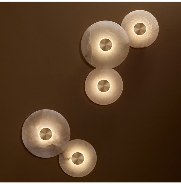 New Modern Simple Round Spanish Marble Copper Wall Sconce LED Lighting Bedroom Corridor Living Room Decorative Combination Fixture