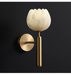 New Modern Chinese Style Bedroom Bedside Flower Bud Marble Wall Lamp Luxury Living Room Background Porch Led Copper Lighting