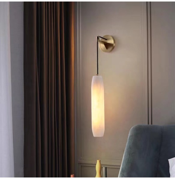 New Cylindrical Natural Marble Wall Lights Living Room Bedroom Aisle Stairs Sconce Lamp Copper Wire Adjustable Including E14 Bulb