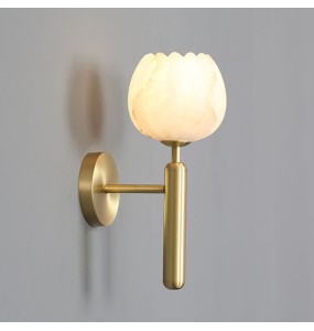 New Modern Chinese Style Bedroom Bedside Flower Bud Marble Wall Lamp Luxury Living Room Background Porch Led Copper Lighting