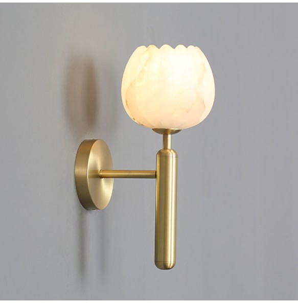 New Modern Chinese Style Bedroom Bedside Flower Bud Marble Wall Lamp Luxury Living Room Background Porch Led Copper Lighting