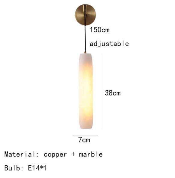 New Cylindrical Natural Marble Wall Lights Living Room Bedroom Aisle Stairs Sconce Lamp Copper Wire Adjustable Including E14 Bulb