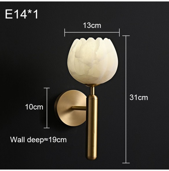 New Modern Chinese Style Bedroom Bedside Flower Bud Marble Wall Lamp Luxury Living Room Background Porch Led Copper Lighting