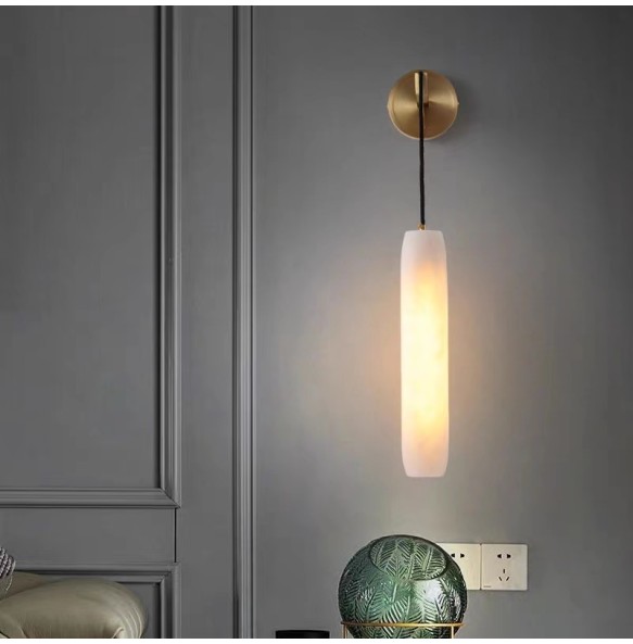 New Cylindrical Natural Marble Wall Lights Living Room Bedroom Aisle Stairs Sconce Lamp Copper Wire Adjustable Including E14 Bulb