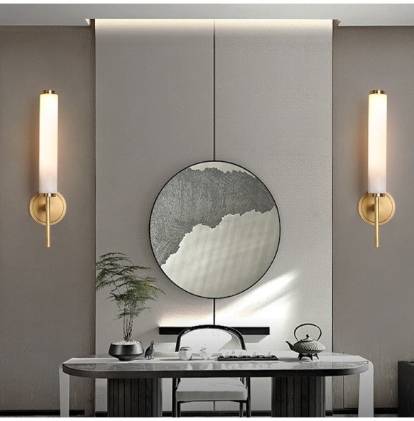 New Modern Luxury Living Room Bedroom Villa Bedside Copper Marble Wall Sconce Light Fixture Decorative Thin Bathroom Mirror Lamp