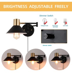 New Indoor Wall Lamp Dimmable E26 Bulb,Metal Adjustable Swing Arm,Plug In Black Wall Sconce With Switch for Bedside Hotel