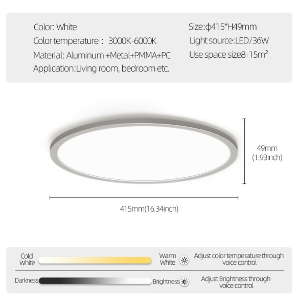 New LED Ceiling lamp Smart Dimmable Ultra thin Flicker-free CRI93 Control by APP/Remote 36W Lamp for Bedroom Living room