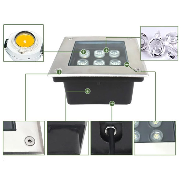 2024 New Square LED Underground Light LED Outdoor Ground Light Garden Path Buried Yard Lamp RGB AC85-265V IP67