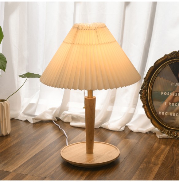 2024 New Nordic Bedside Table lamp Solid Wood Bedroom Dining Table Retro Creative Japanese Pleated Table lamp Living Room Bedroom Hall