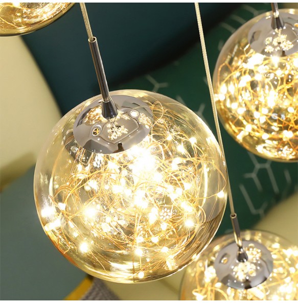 2024 New Nordic Glass Ball Led Pendant Lamp with Remote Control Gold Silvery for Staircase Living Room Hall Chandelier Home Decor Fixture