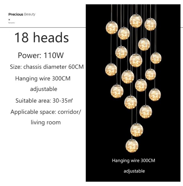 2024 New Nordic Glass Ball Led Pendant Lamp with Remote Control Gold Silvery for Staircase Living Room Hall Chandelier Home Decor Fixture