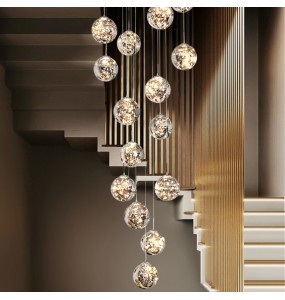 2024 New Nordic Glass Ball Led Pendant Lamp with Remote Control Gold Silvery for Staircase Living Room Hall Chandelier Home Decor Fixture