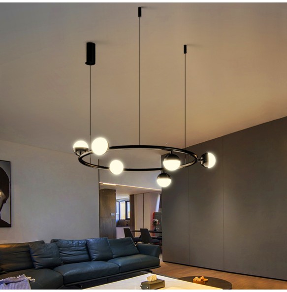 2024 New Modern Ring Led Pendant Lights Living Room Restaurant Chandelier for Bedroom Black Home Decoration Lighting Suspension Design