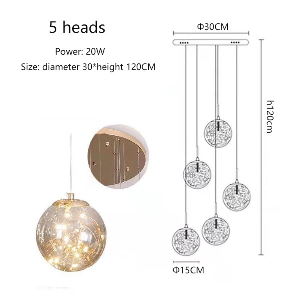 2024 New Nordic Glass Ball Led Pendant Lamp with Remote Control Gold Silvery for Staircase Living Room Hall Chandelier Home Decor Fixture