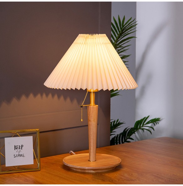 2024 New Nordic Bedside Table lamp Solid Wood Bedroom Dining Table Retro Creative Japanese Pleated Table lamp Living Room Bedroom Hall