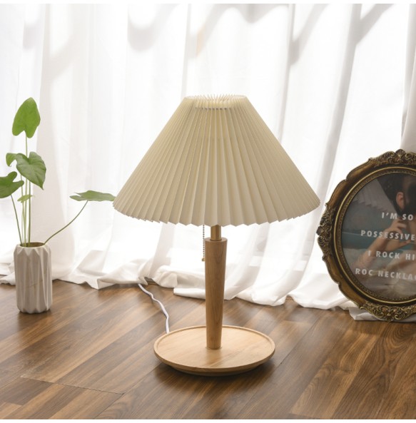 2024 New Nordic Bedside Table lamp Solid Wood Bedroom Dining Table Retro Creative Japanese Pleated Table lamp Living Room Bedroom Hall