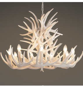 2024 New Retro Resin Antler Led Chandelier Restaurant Room Desks Loft Ceiling Pendant Lights Home Decoration Accessories Light Fixture