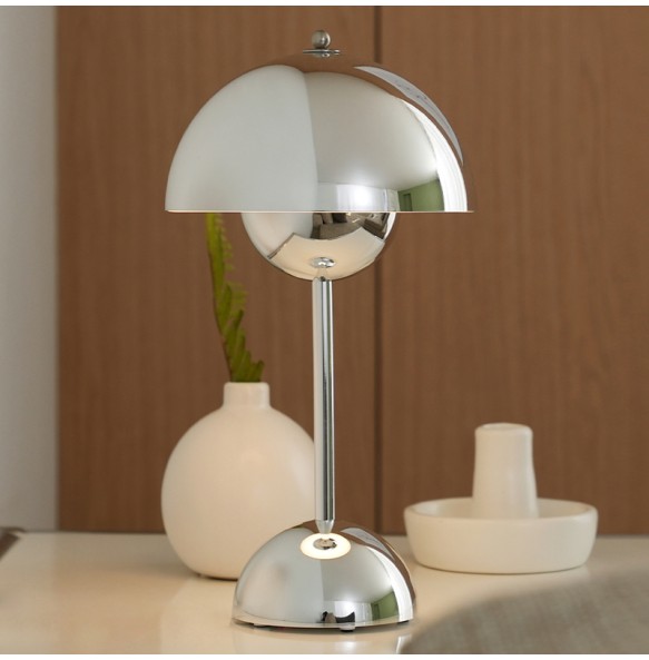 2024 New Mushroom Flower Bud portable LED Table Lamps Rechargeable Desk Touch Night Light For Dining Bedroom  Simple Modern Chrome