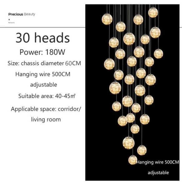 2024 New Nordic Glass Ball Led Pendant Lamp with Remote Control Gold Silvery for Staircase Living Room Hall Chandelier Home Decor Fixture